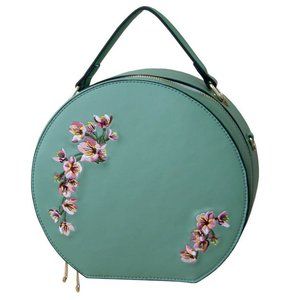 1950s Style Round Bag With Floral Embroidery